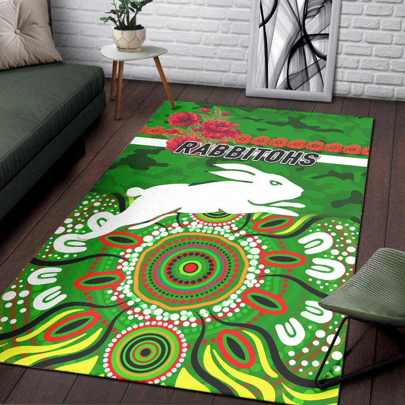 south-sydney-rabbitohs-anzac-2022-area-rug-indigenous-vibes-green