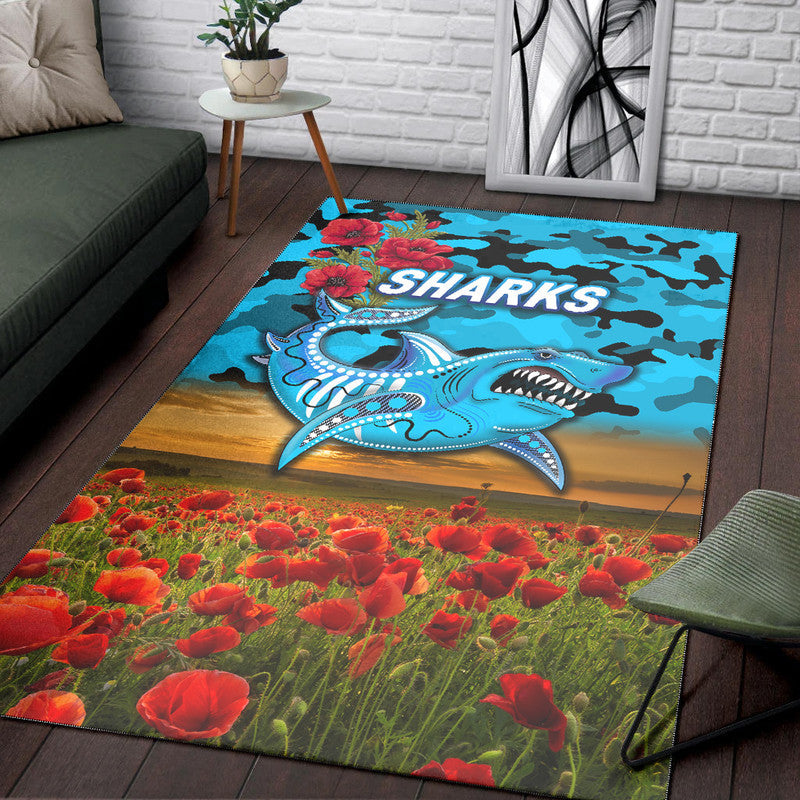 cronulla-sutherland-sharks-anzac-2022-area-rug-poppy-flowers-vibes