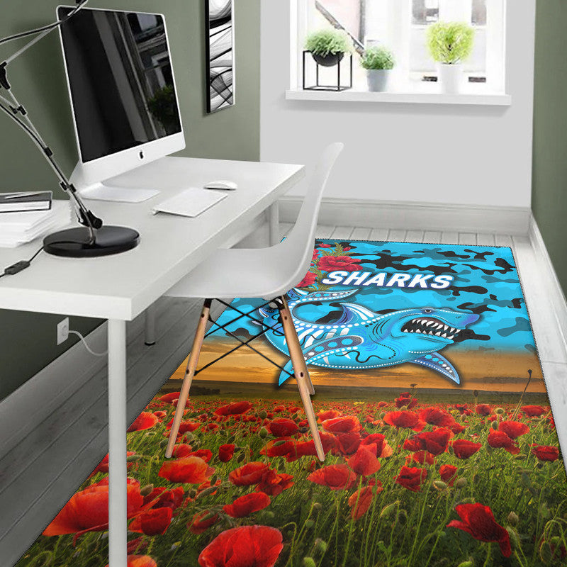 cronulla-sutherland-sharks-anzac-2022-area-rug-poppy-flowers-vibes