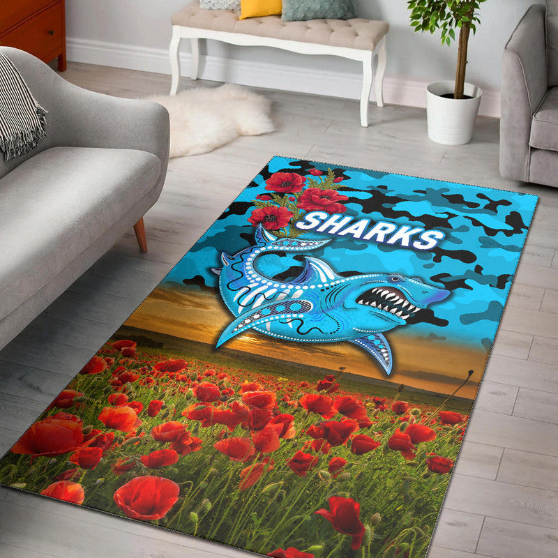 cronulla-sutherland-sharks-anzac-2022-area-rug-poppy-flowers-vibes