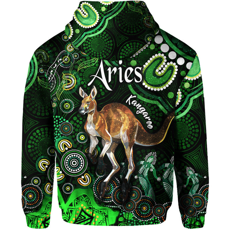 australian-astrology-zip-up-and-pullover-hoodie-aries-kangaroo-zodiac-aboriginal-vibes-green