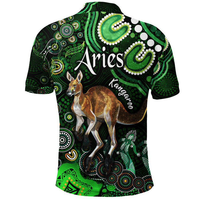 australian-astrology-polo-shirt-aries-kangaroo-zodiac-aboriginal-vibes-green