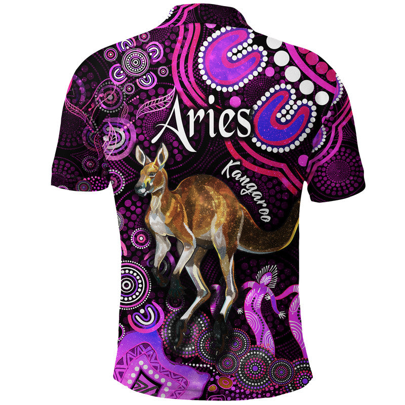 australian-astrology-polo-shirt-aries-kangaroo-zodiac-aboriginal-vibes-pink