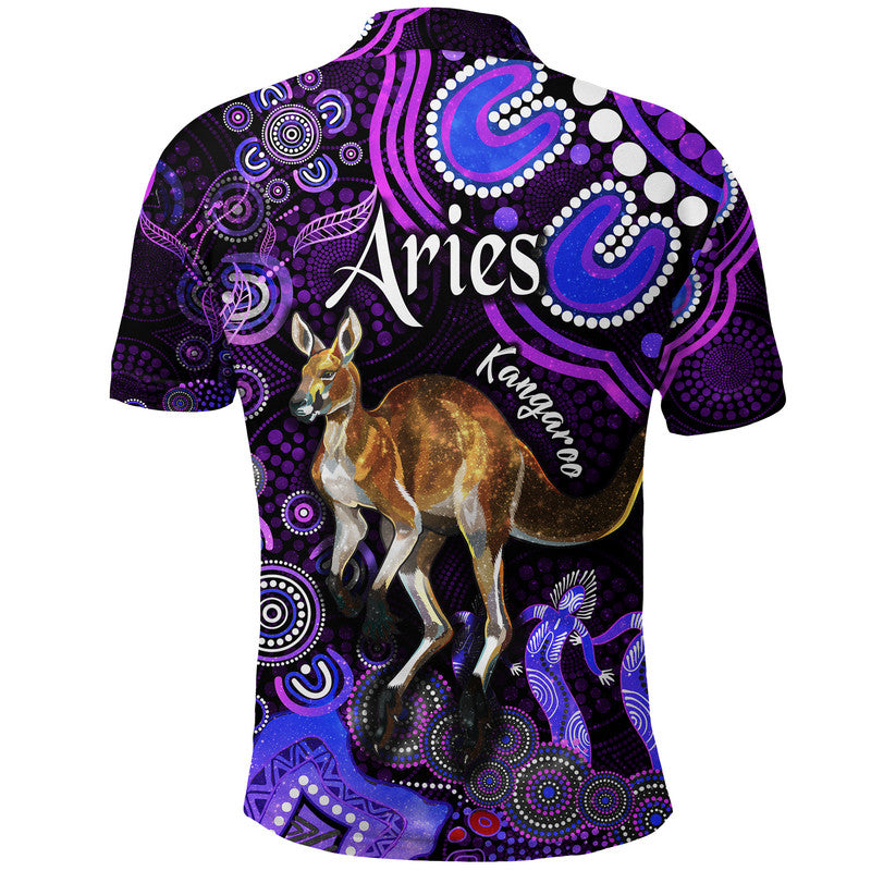 australian-astrology-polo-shirt-aries-kangaroo-zodiac-aboriginal-vibes-purple