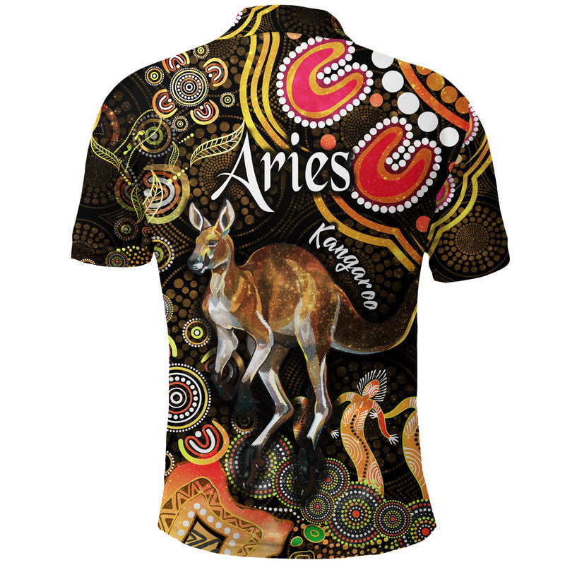 australian-astrology-polo-shirt-aries-kangaroo-zodiac-aboriginal-vibes-gold