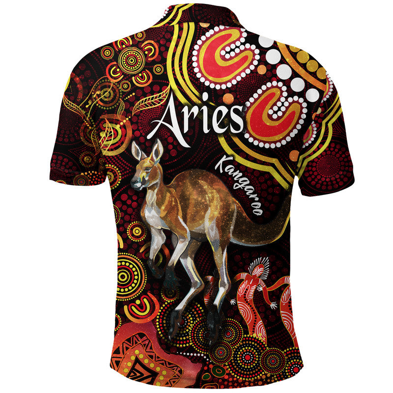 australian-astrology-polo-shirt-aries-kangaroo-zodiac-aboriginal-vibes-red