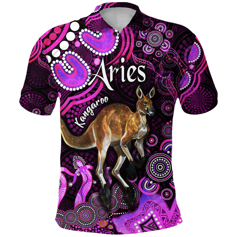 australian-astrology-polo-shirt-aries-kangaroo-zodiac-aboriginal-vibes-pink