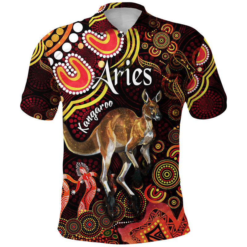 australian-astrology-polo-shirt-aries-kangaroo-zodiac-aboriginal-vibes-red