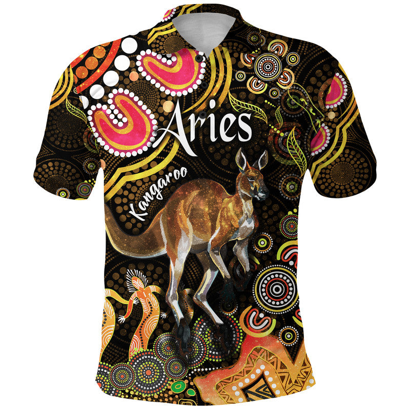 australian-astrology-polo-shirt-aries-kangaroo-zodiac-aboriginal-vibes-gold