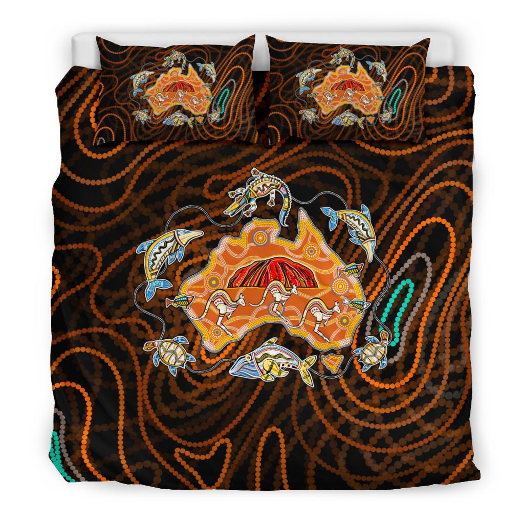 aboriginal-bedding-set-australia-map-kangaroo-crocodile-turtle-uluru