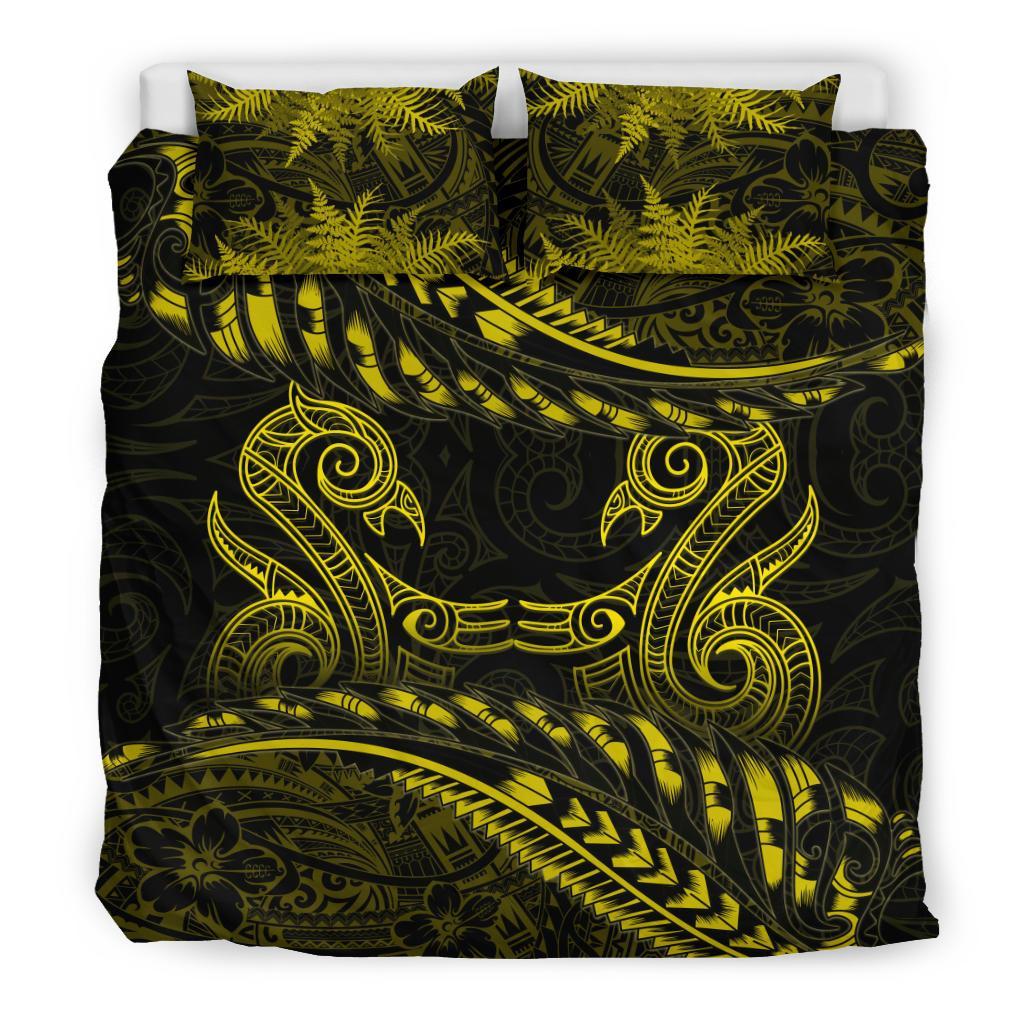 new-zealand-bedding-set-yellow-manaia-maori-silver-fern-duvet-cover