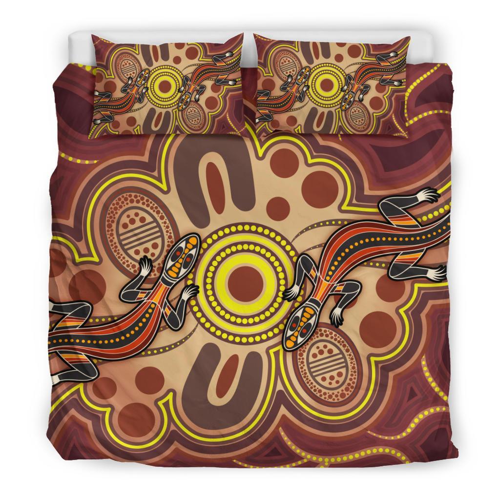 aboriginal-bedding-set-indigenous-lizard-dot-painting-art