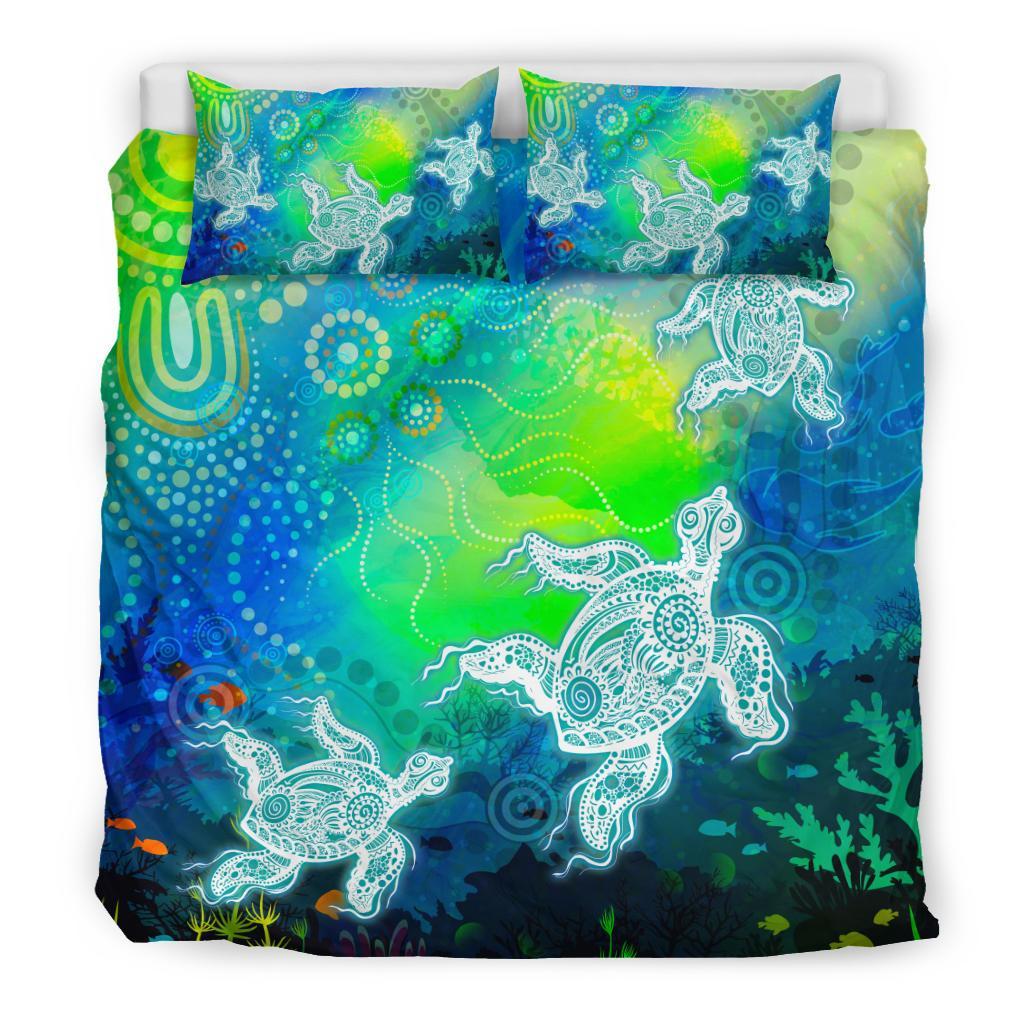 aboriginal-bedding-set-indigenous-turtle-ocean-dot-painting-art