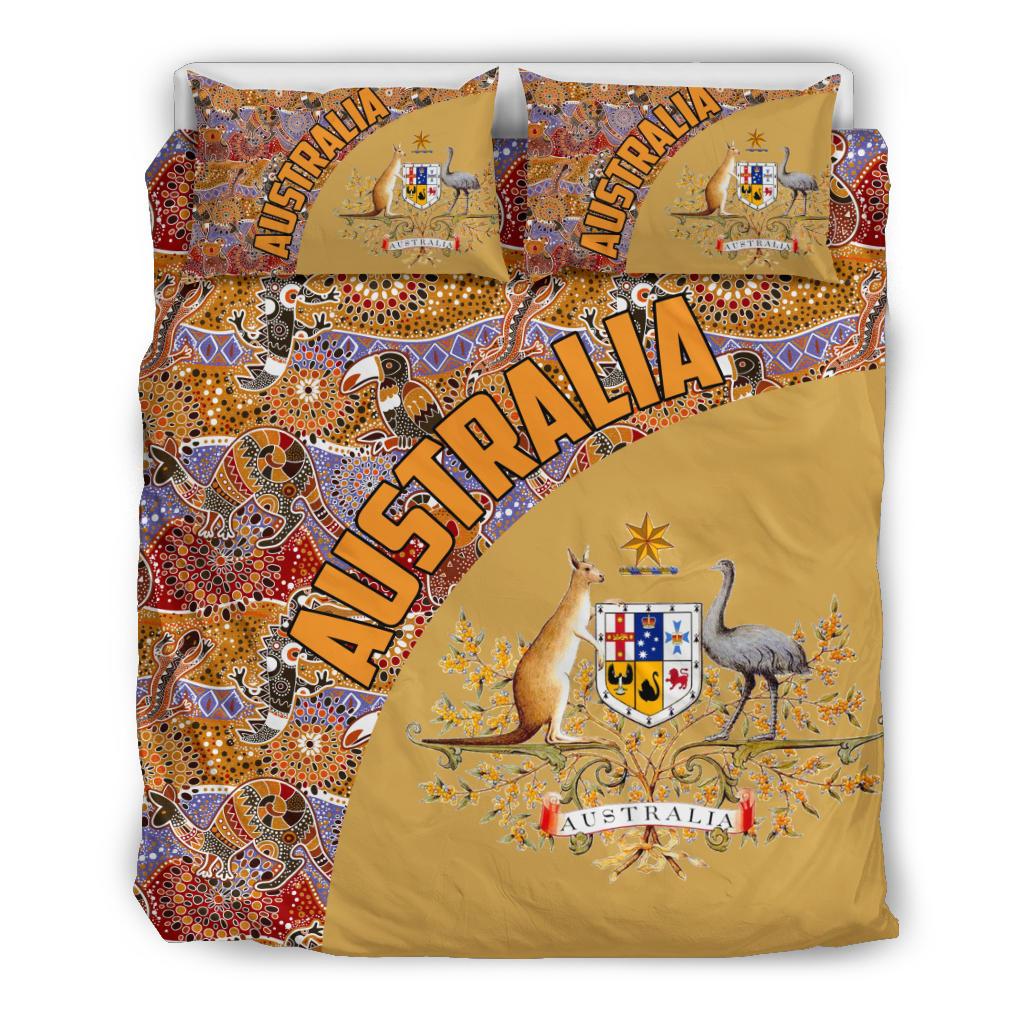 aboriginal-bedding-sets-australian-coat-of-arms-kangaroo-crocodile-kookaburra