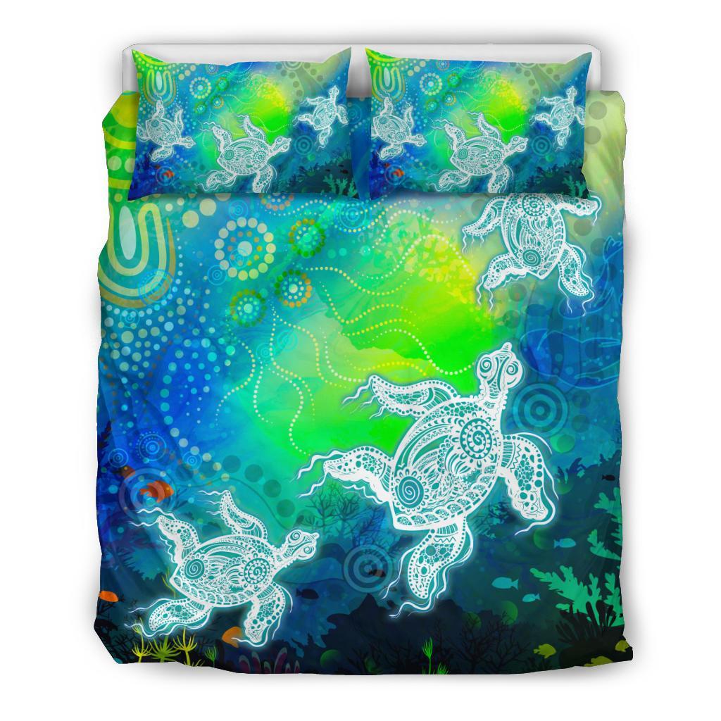 aboriginal-bedding-set-indigenous-turtle-ocean-dot-painting-art