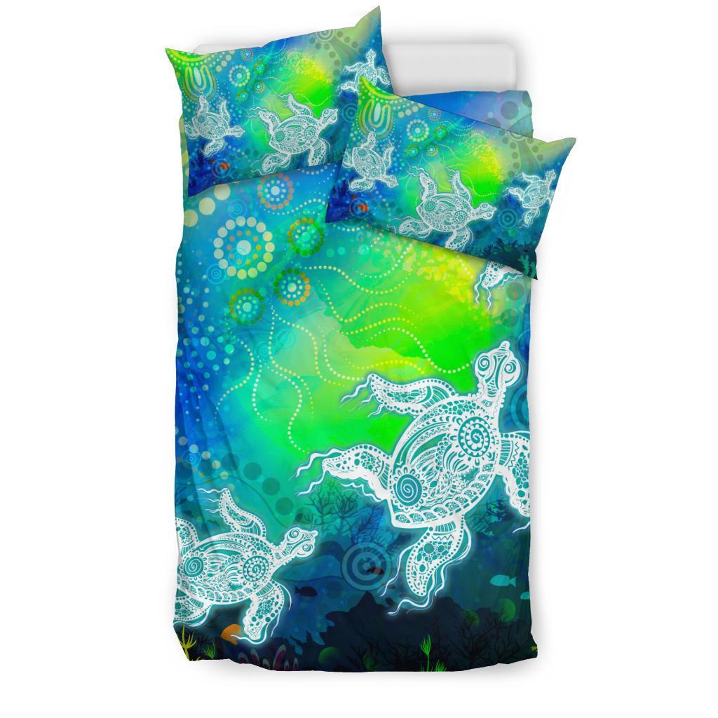 aboriginal-bedding-set-indigenous-turtle-ocean-dot-painting-art