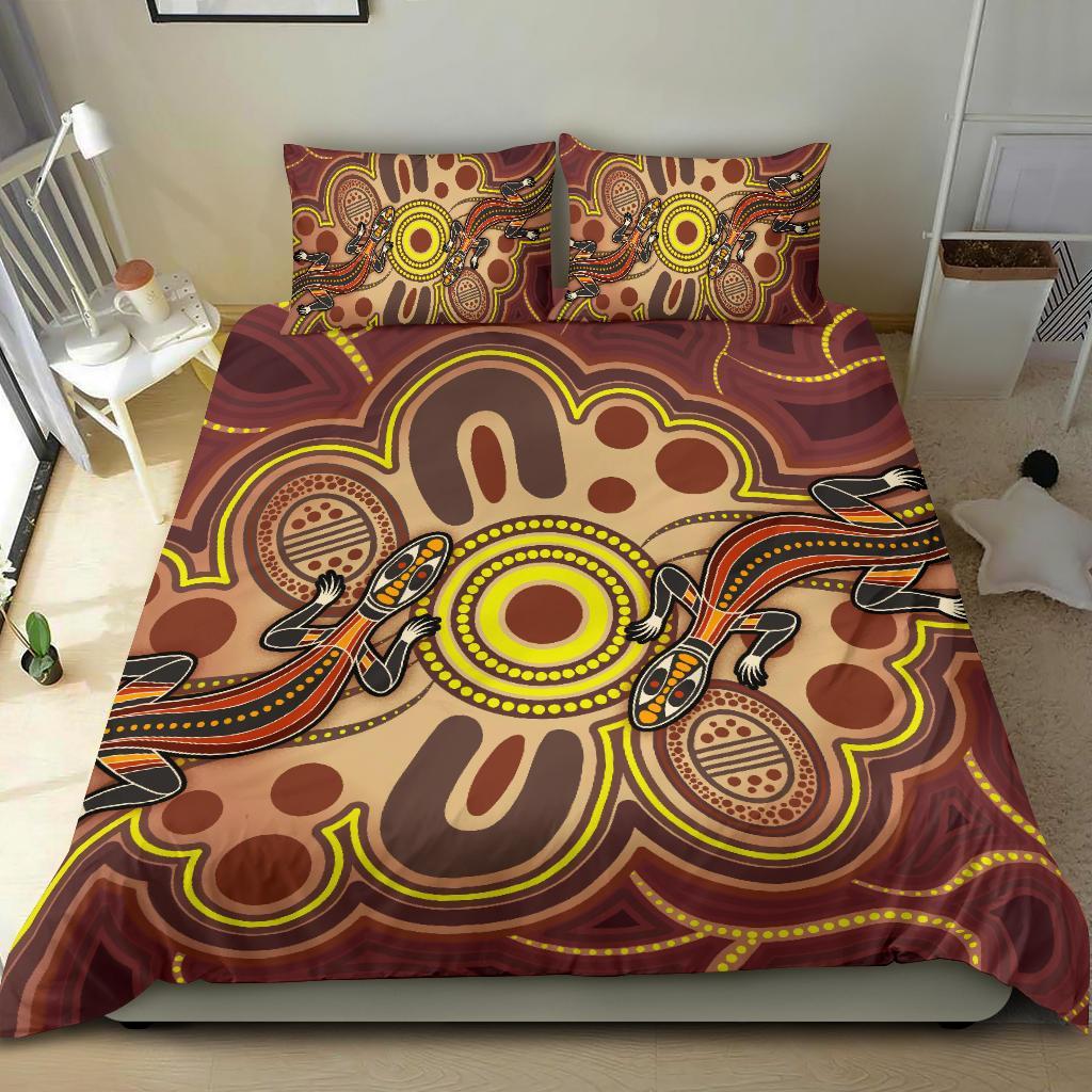 aboriginal-bedding-set-indigenous-lizard-dot-painting-art