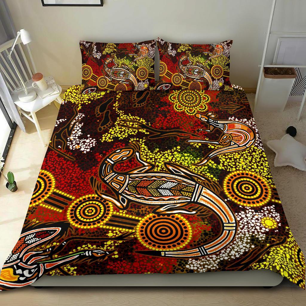 aboriginal-bedding-set-kangaroo-and-lizard-dot-painting-art