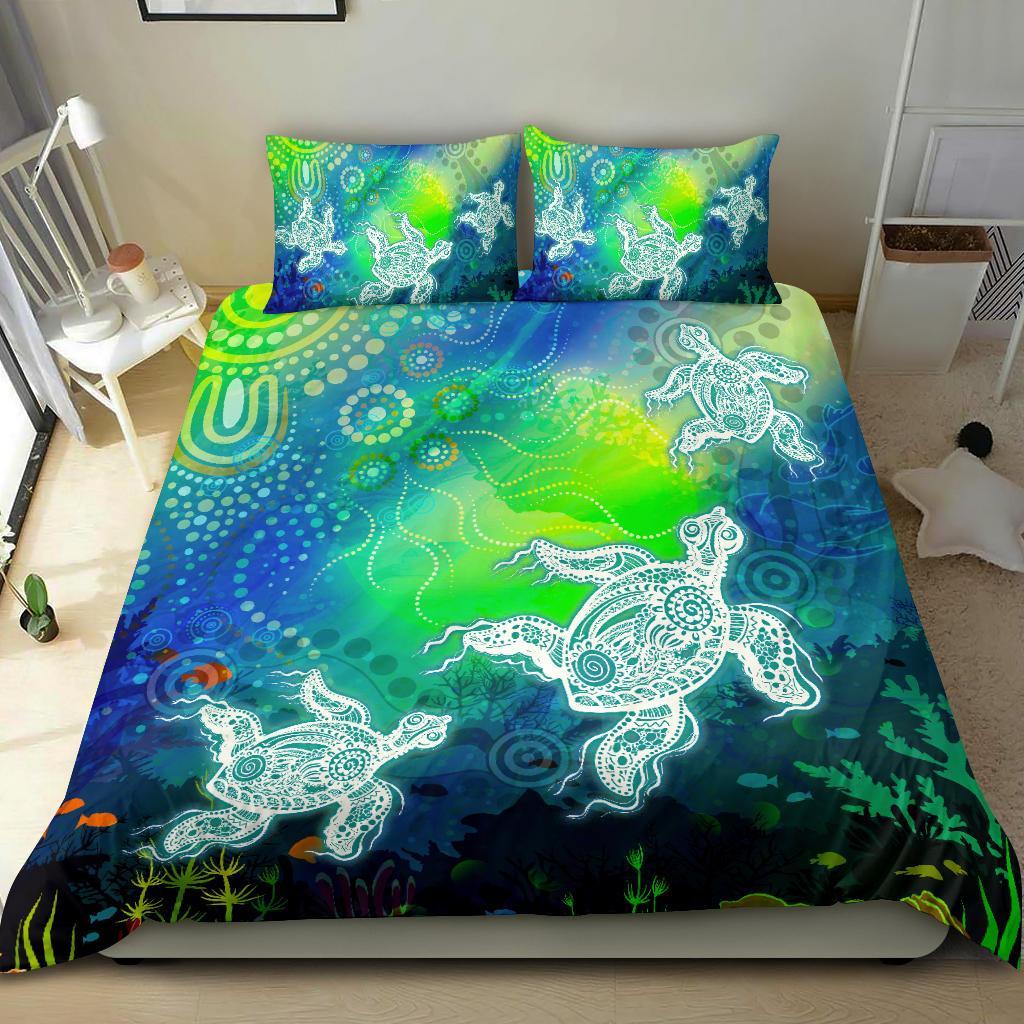 aboriginal-bedding-set-indigenous-turtle-ocean-dot-painting-art