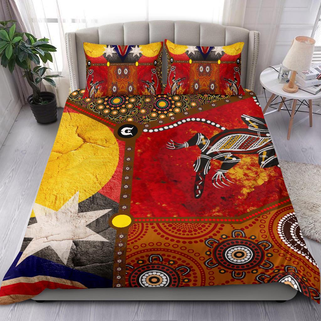 bedding-set-aboriginal-dot-painting-flags-crocodile