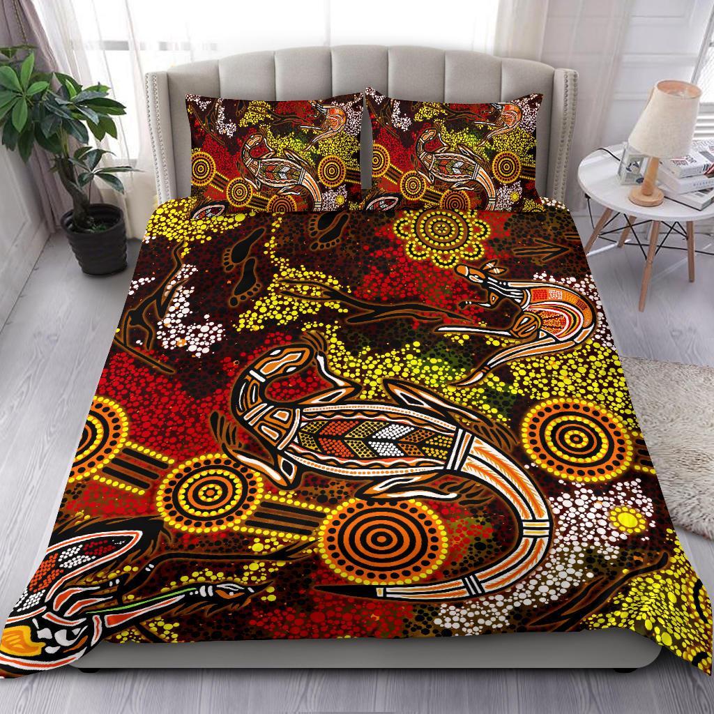 aboriginal-bedding-set-kangaroo-and-lizard-dot-painting-art