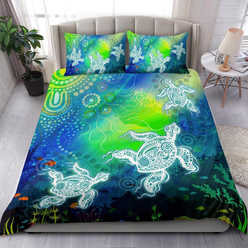 aboriginal-bedding-set-indigenous-turtle-ocean-dot-painting-art