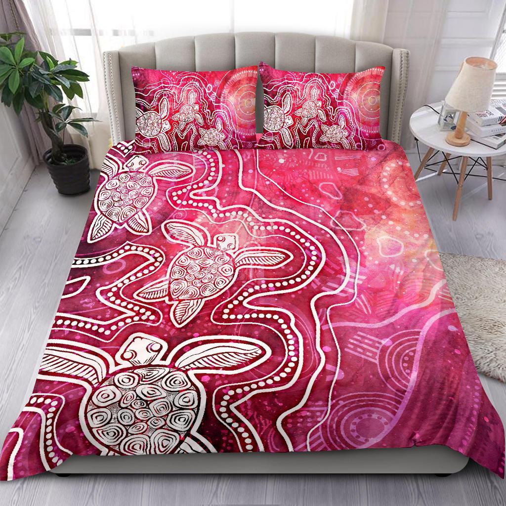 aboriginal-bedding-set-sea-turtle-with-indigenous-patterns-pink