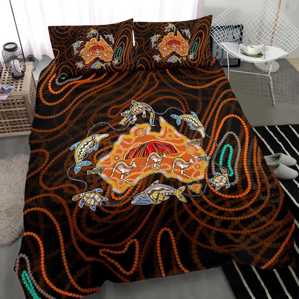 aboriginal-bedding-set-australia-map-kangaroo-crocodile-turtle-uluru