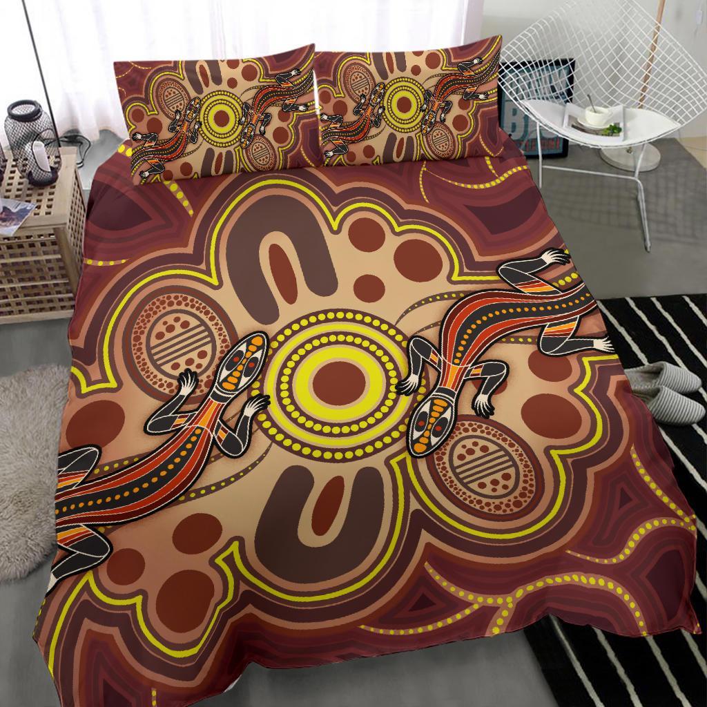 aboriginal-bedding-set-indigenous-lizard-dot-painting-art