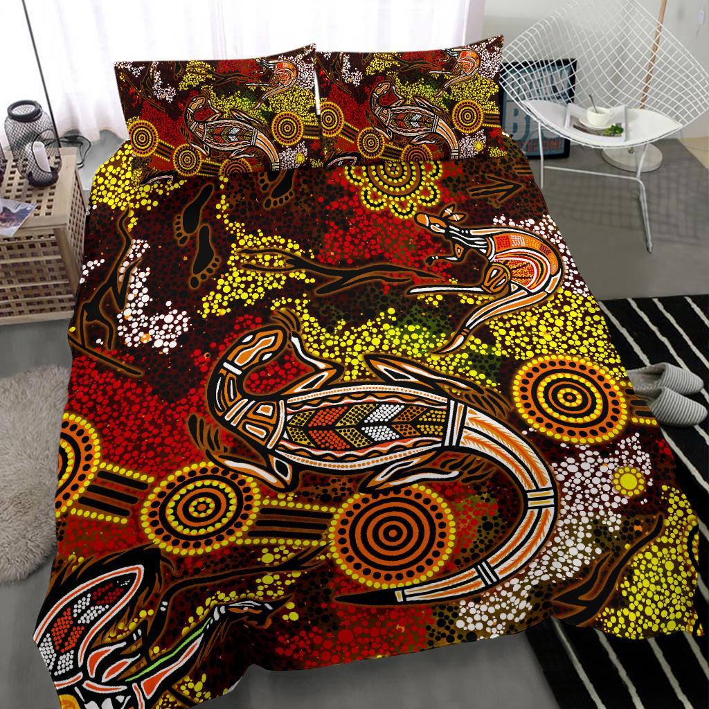 aboriginal-bedding-set-kangaroo-and-lizard-dot-painting-art