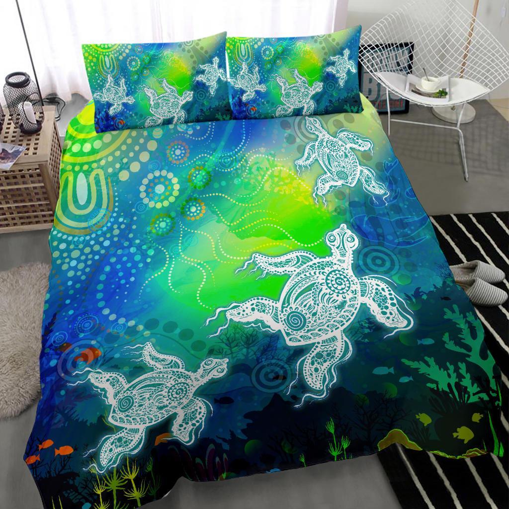 aboriginal-bedding-set-indigenous-turtle-ocean-dot-painting-art