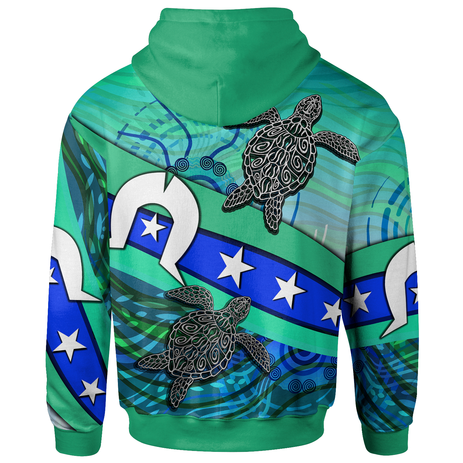 Zip-Up Hoodie - Torres Strait Flag And Turtle