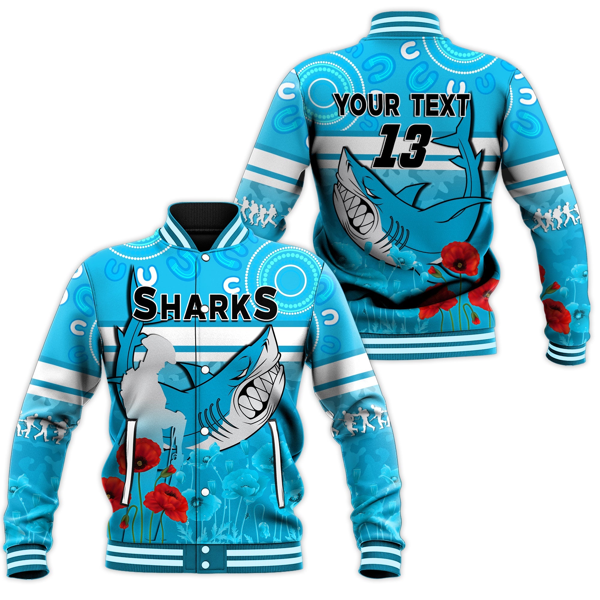 custom-text-and-number-sharks-anzac-2022-baseball-jacket-cronulla-sutherland-lest-we-forget