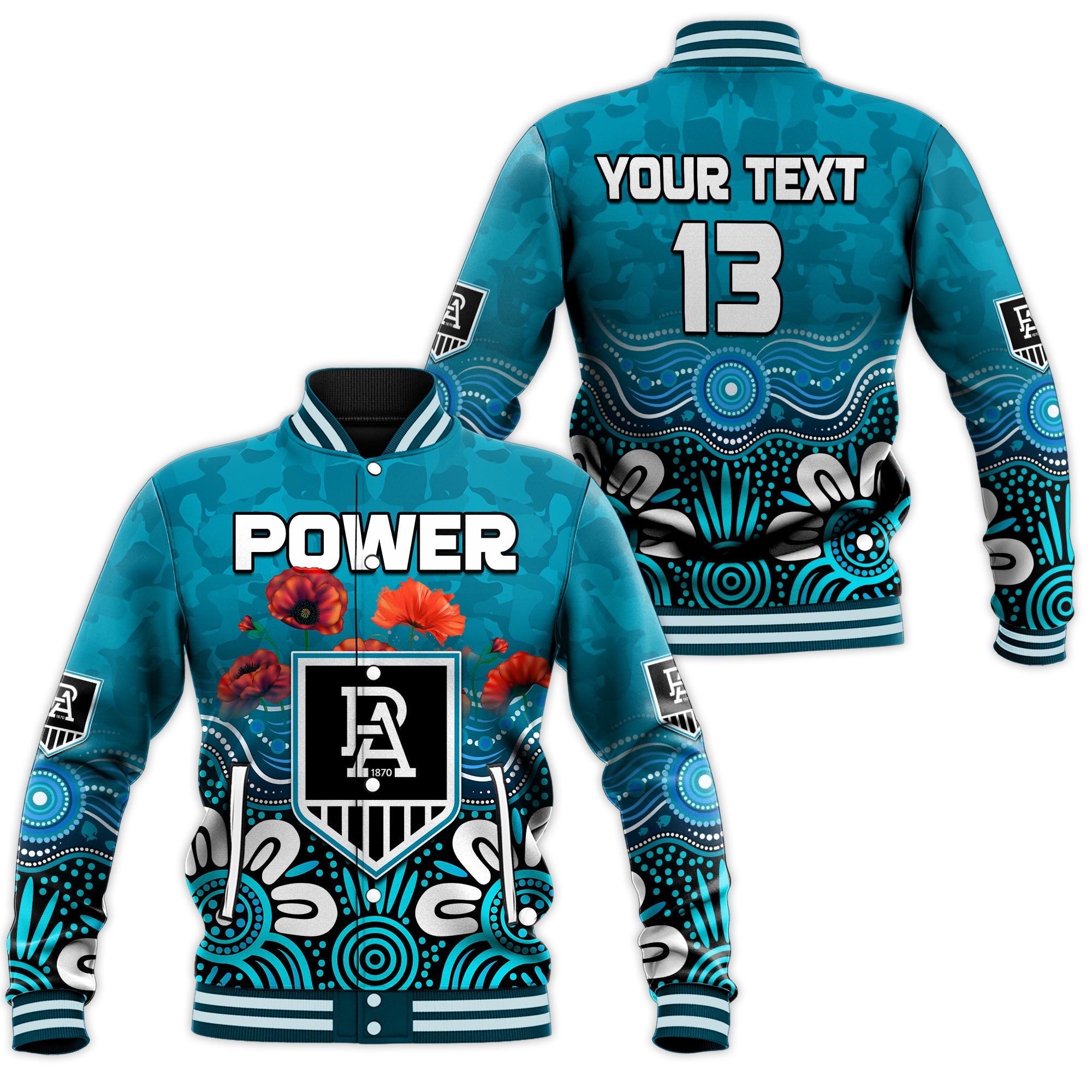 custom-text-and-number-power-anzac-2022-baseball-jacket-port-adelaide-aboriginal-remember-them