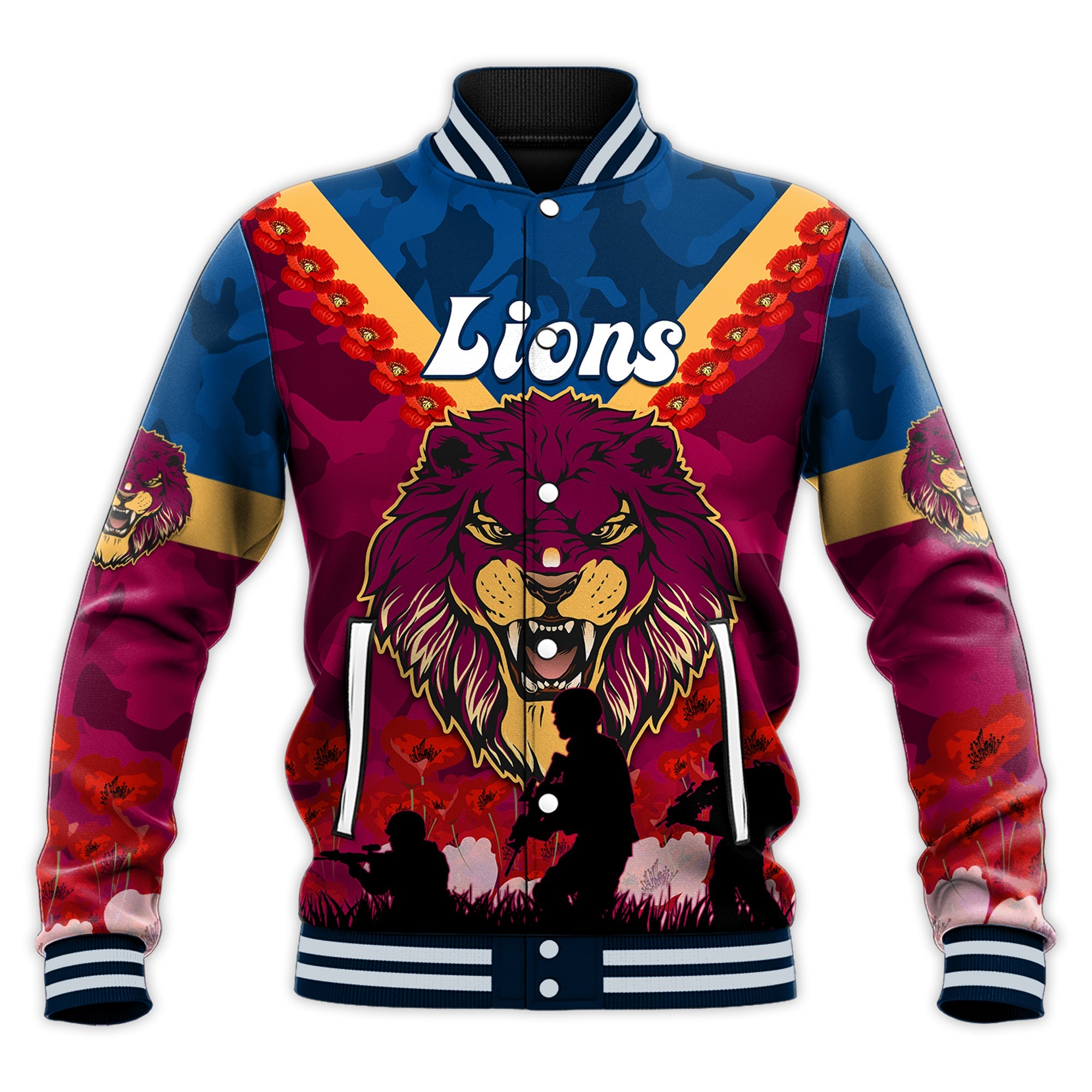 lions-anzac-2022-baseball-jacket-brisbane-brissie-poppy-flowers