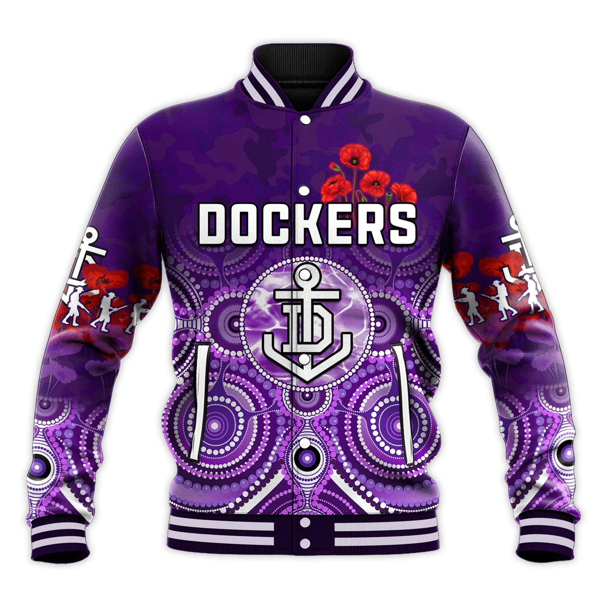 dockers-anzac-2022-baseball-jacket-fremantle-football-aboriginal-poppy-flowers