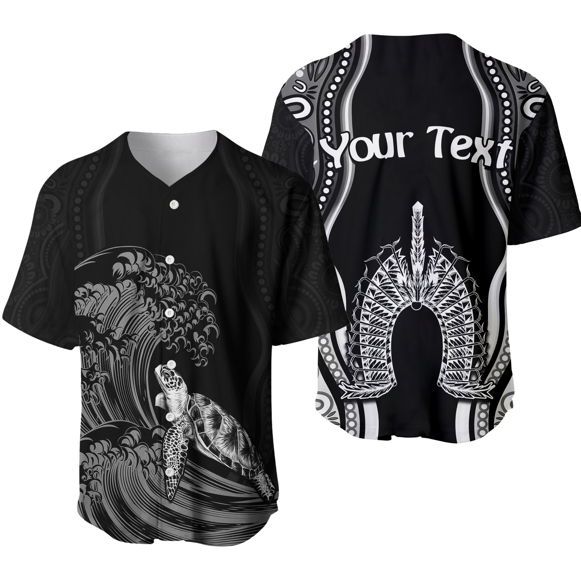 custom-personalised-torres-strait-islands-baseball-jersey-the-dhari-mix-aboriginal-turtle-version-black