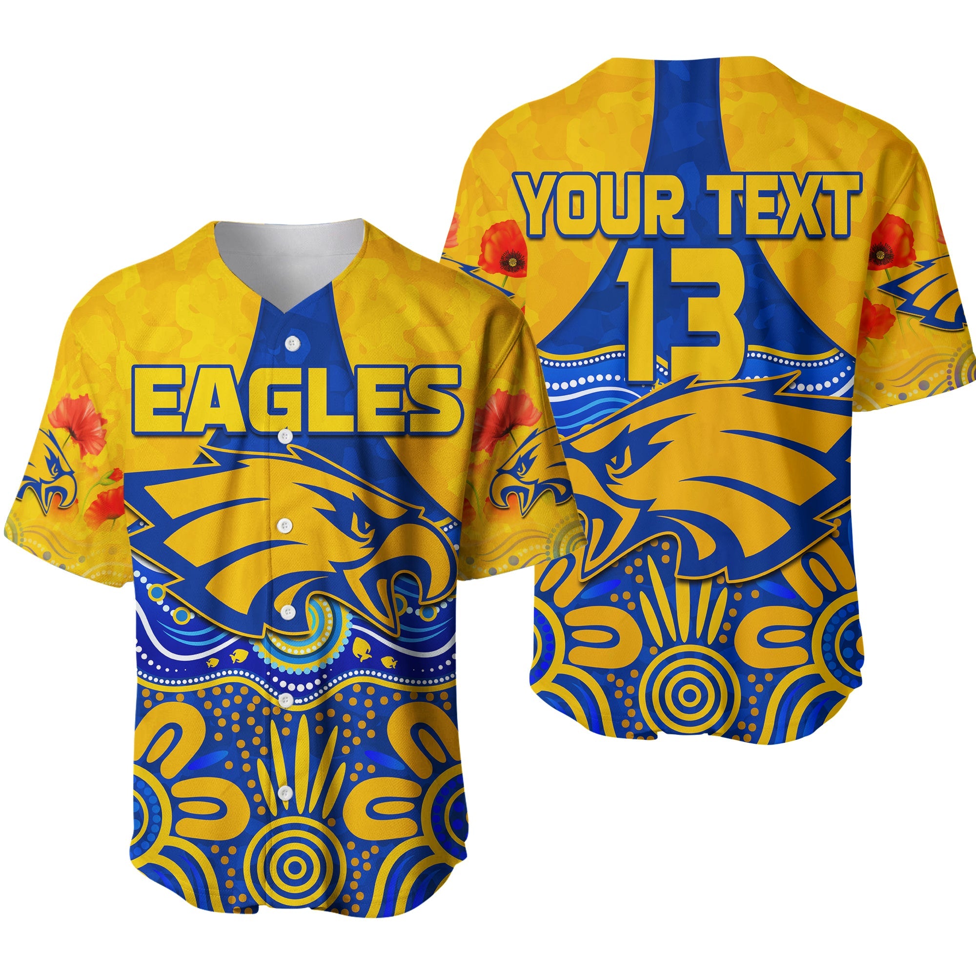 (Custom Text and Number) Eagles Anzac 2022 Baseball Jersey West Coast Aboriginal Remember Them LT13