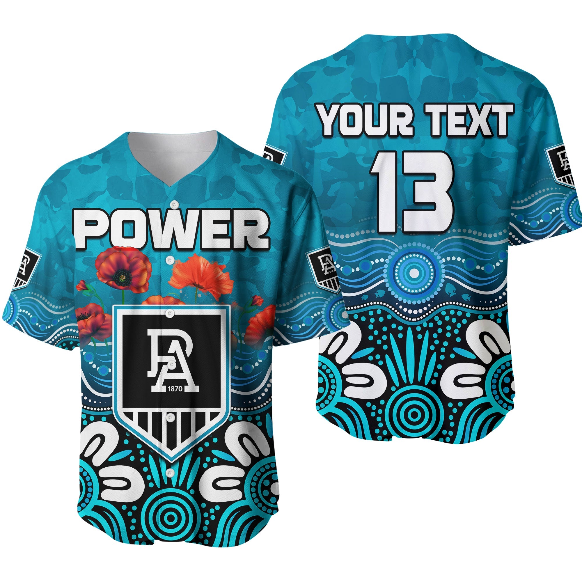 (Custom Text and Number) Power Anzac 2022 Baseball Jersey Port Adelaide Aboriginal Remember Them LT13