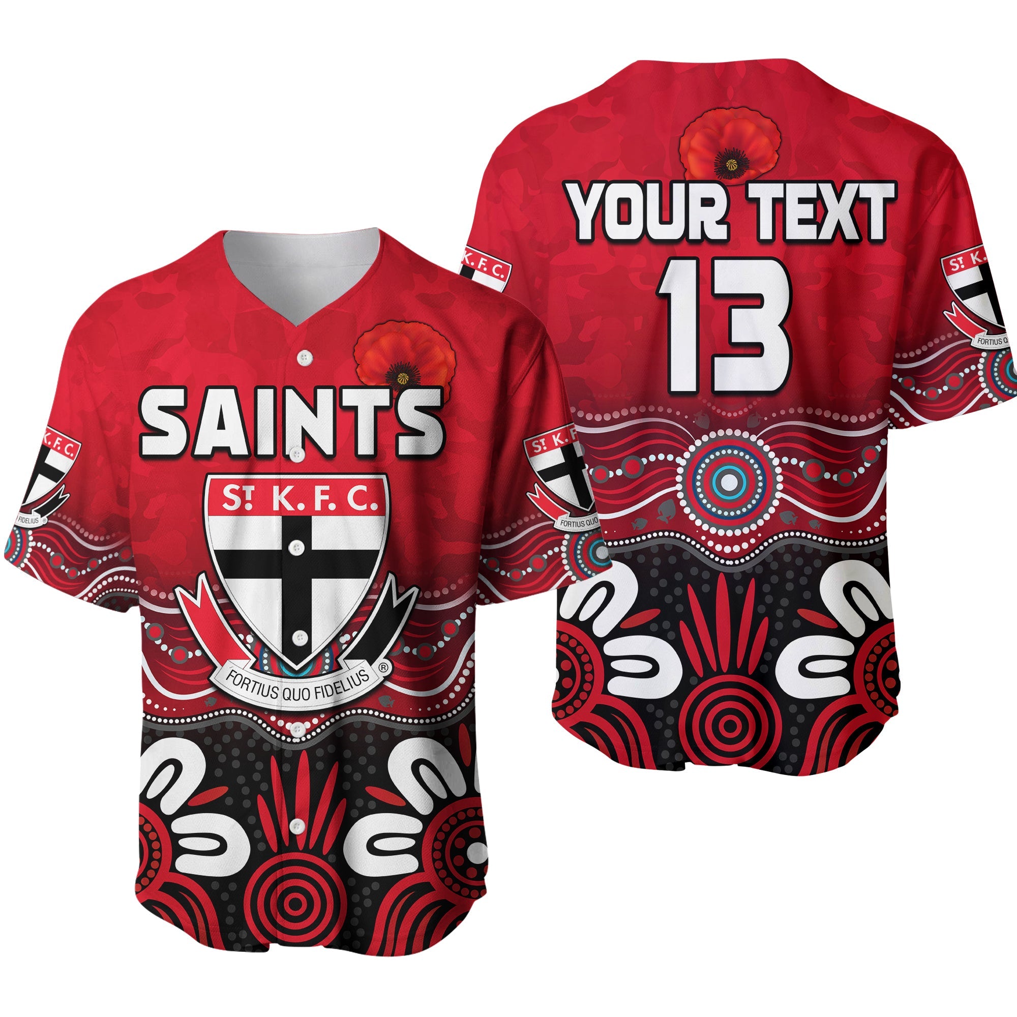 (Custom Text and Number) Saints Anzac 2022 Baseball Jersey St Kilda Aboriginal Remember Them LT13