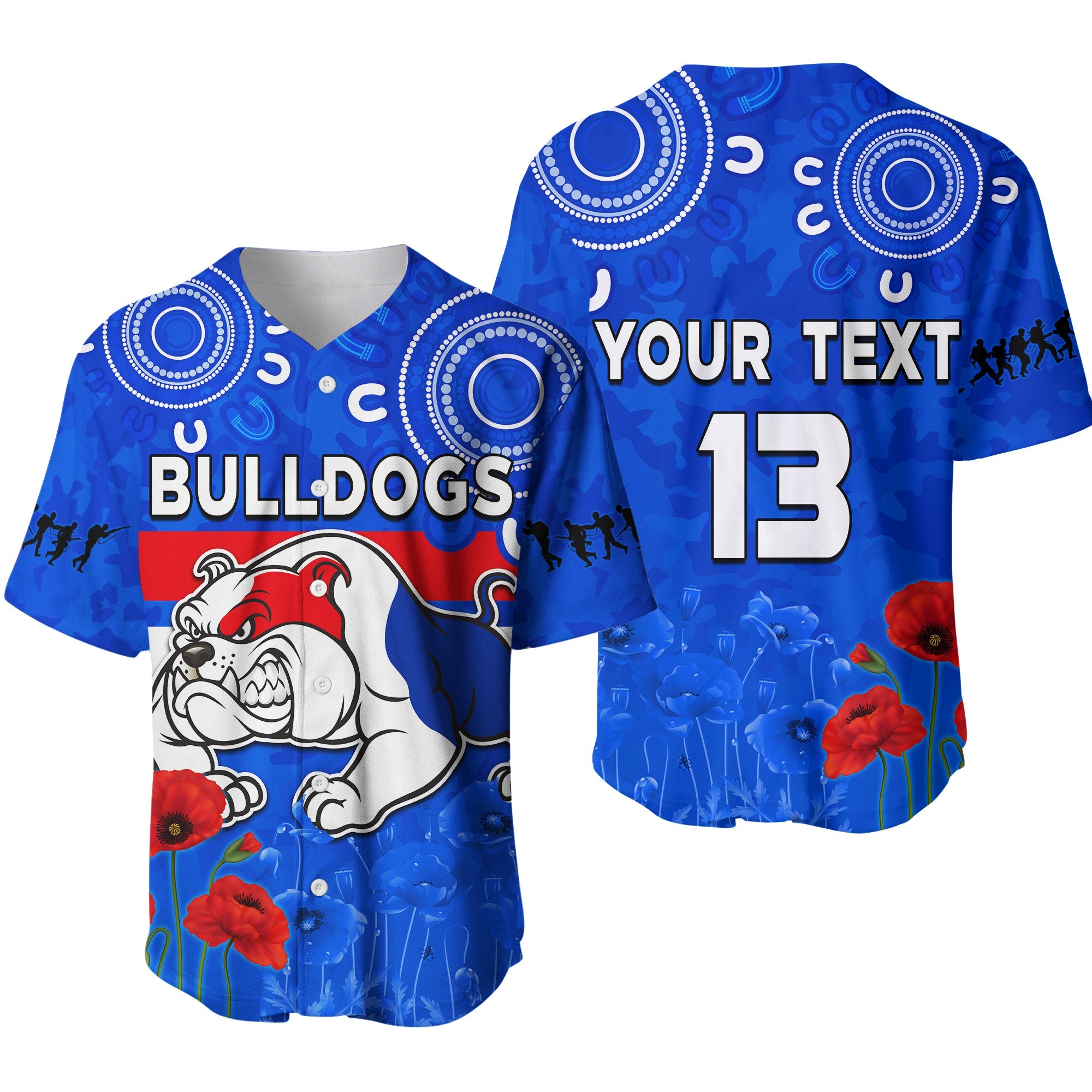 (Custom Text and Number) Bulldogs Anzac 2022 Baseball Jersey Western Dogs Aboriginal Poppy LT13