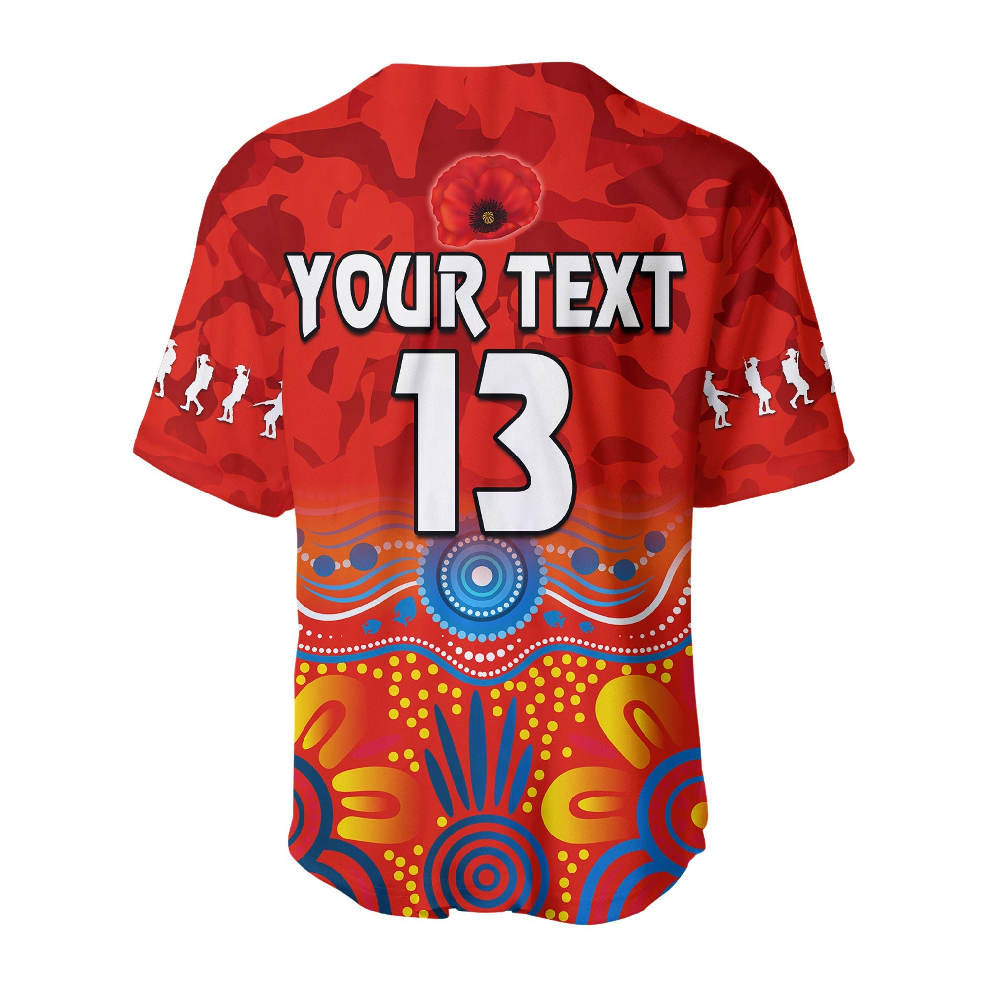 (Custom Text and Number) Suns Anzac 2022 Baseball Jersey Gold Coast Aboriginal Poppy LT13