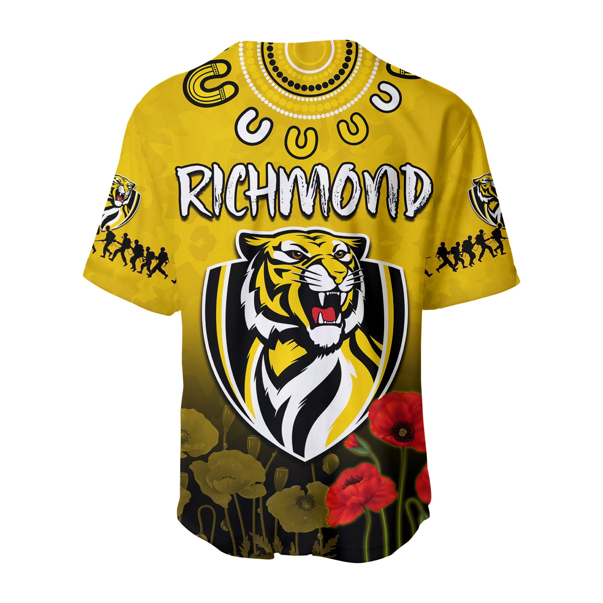 Richmond Anzac 2022 Baseball Jersey Tigers Aboriginal Poppy LT13