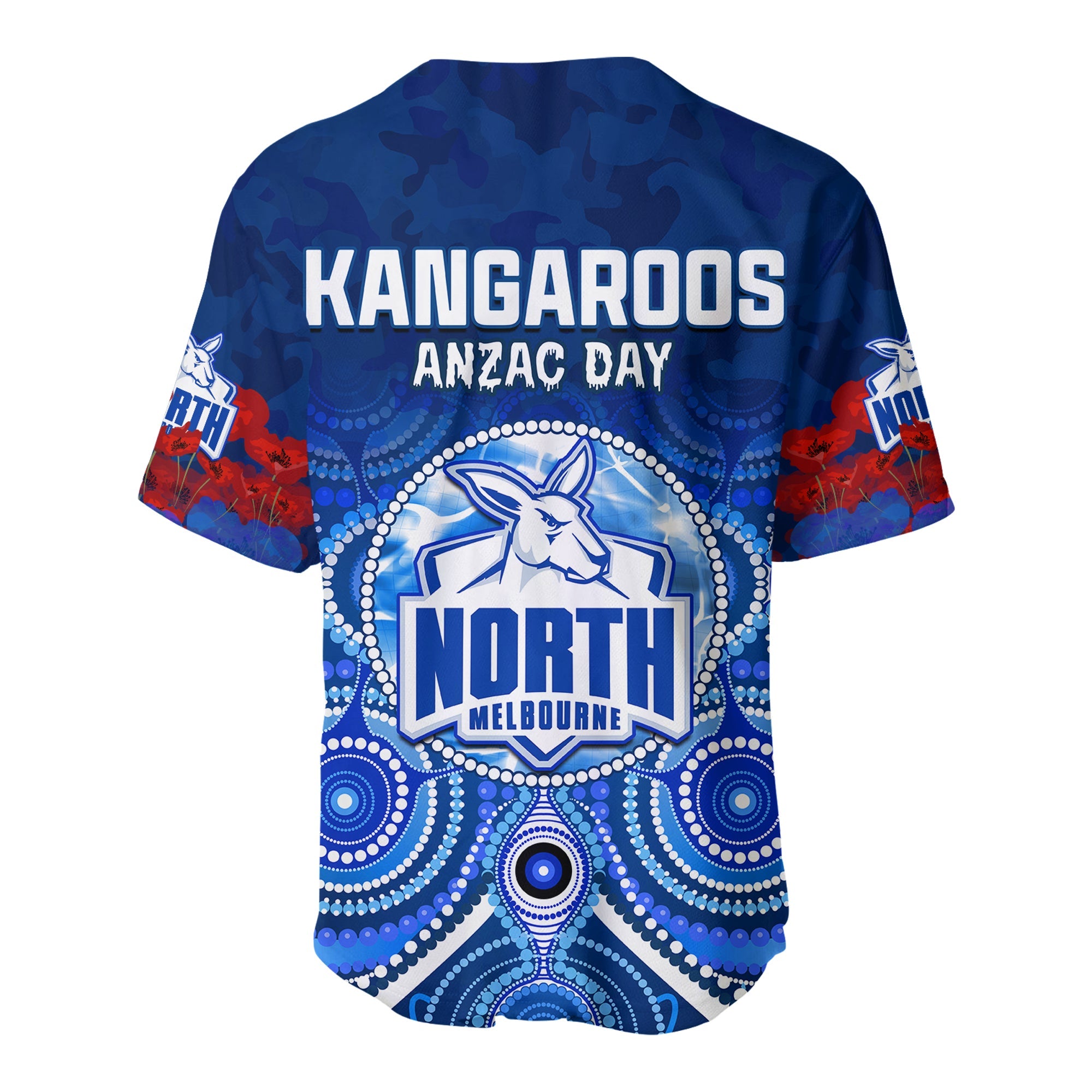 (Custom Personalised) Kangaroos Anzac 2022 Baseball Jersey North Melbourne Football Aboriginal Poppy Flowers LT13