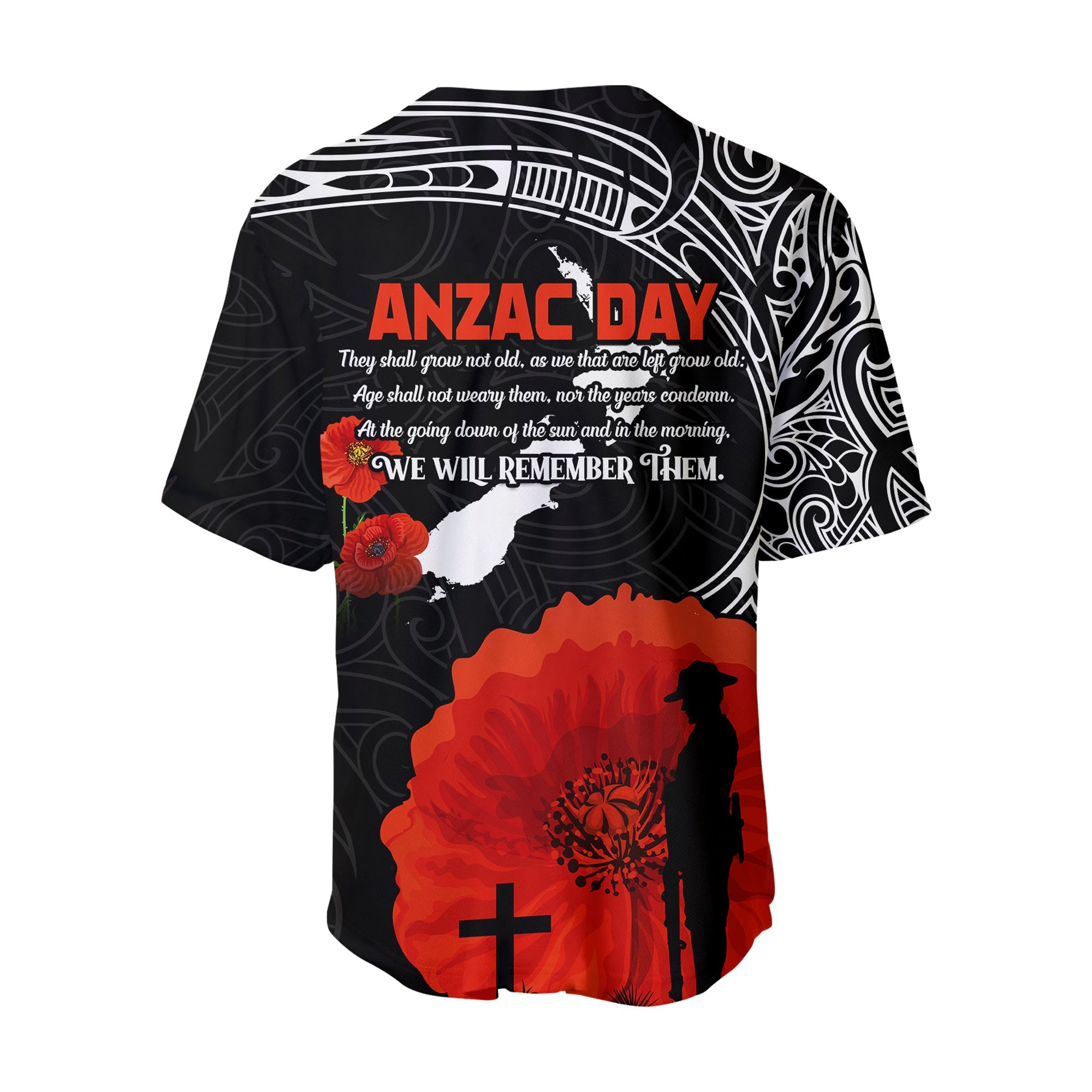 New Zealand Anzac 2022 Baseball Jersey Maori Mix Fern Poppy LT13