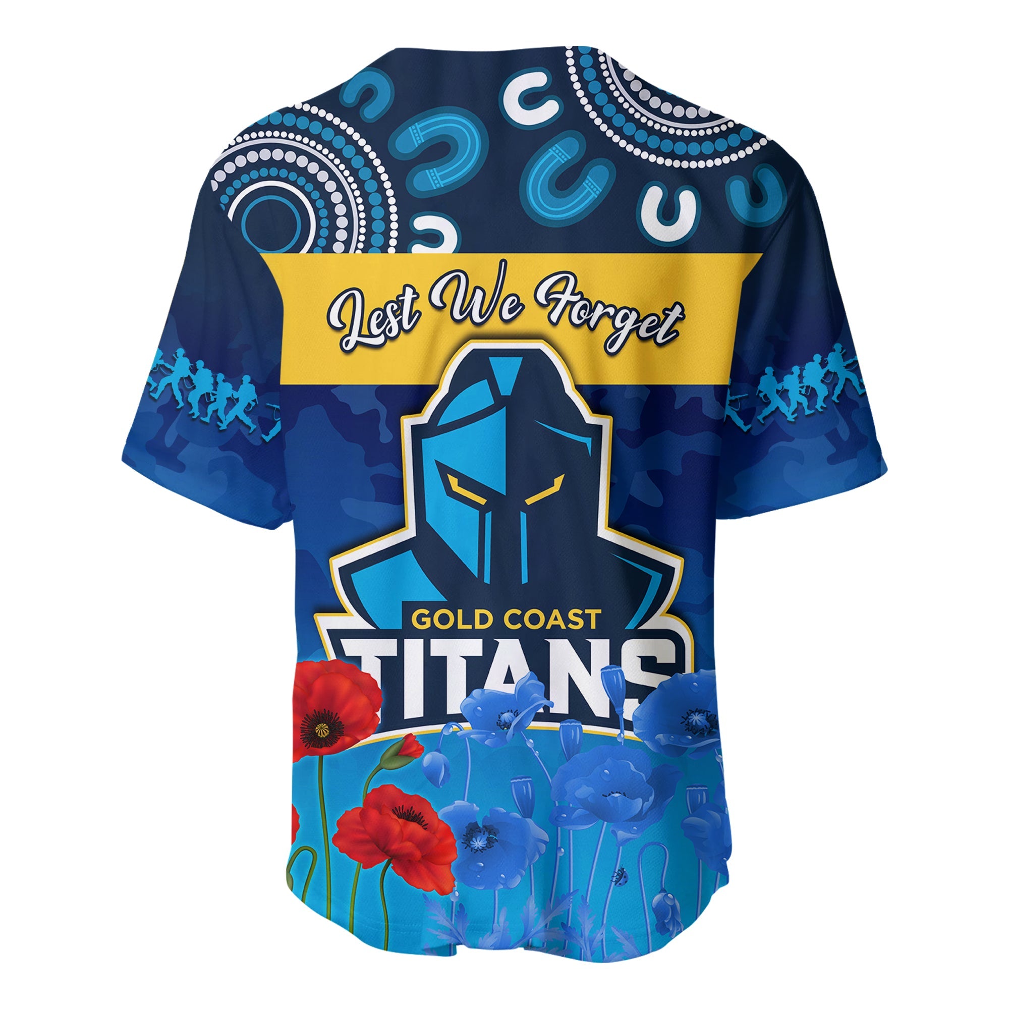 Titans Anzac 2022 Baseball Jersey Gold Coast Aboriginal Lest We Forget LT13