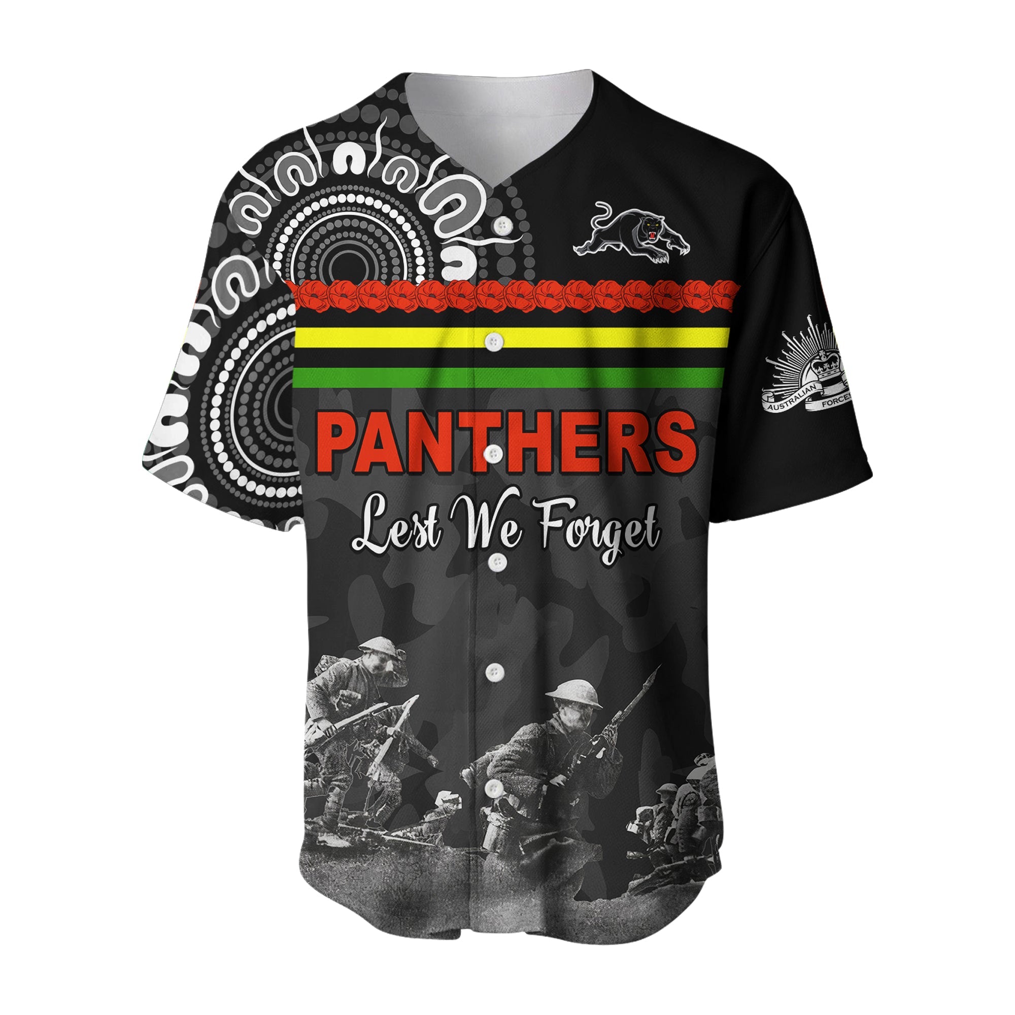 Panthers Anzac Day Baseball Jersey Aboriginal Lest We Forget Ver.02 LT13