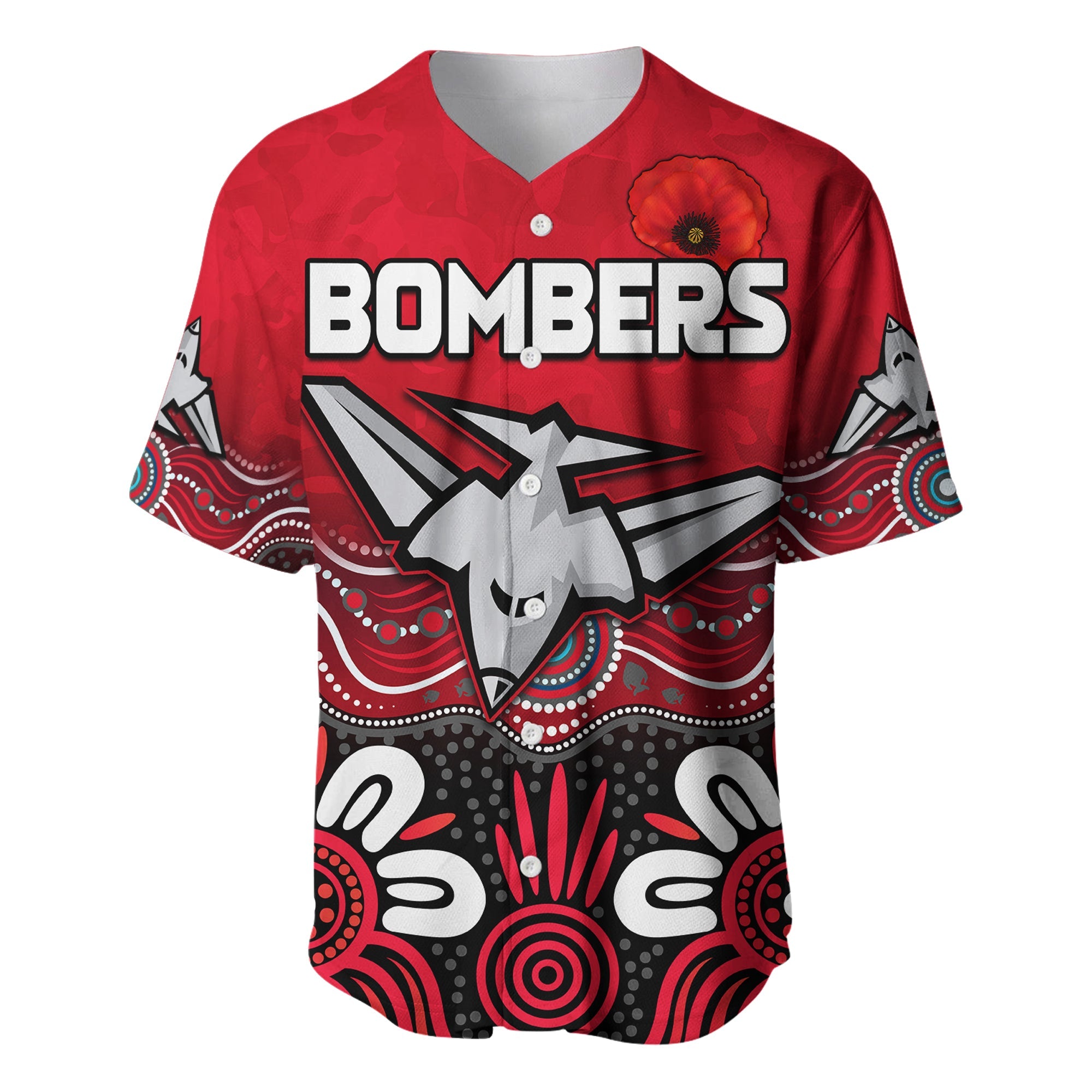 Bombers Anzac 2022 Baseball Jersey Essendon Football Aboriginal Remember Them LT13