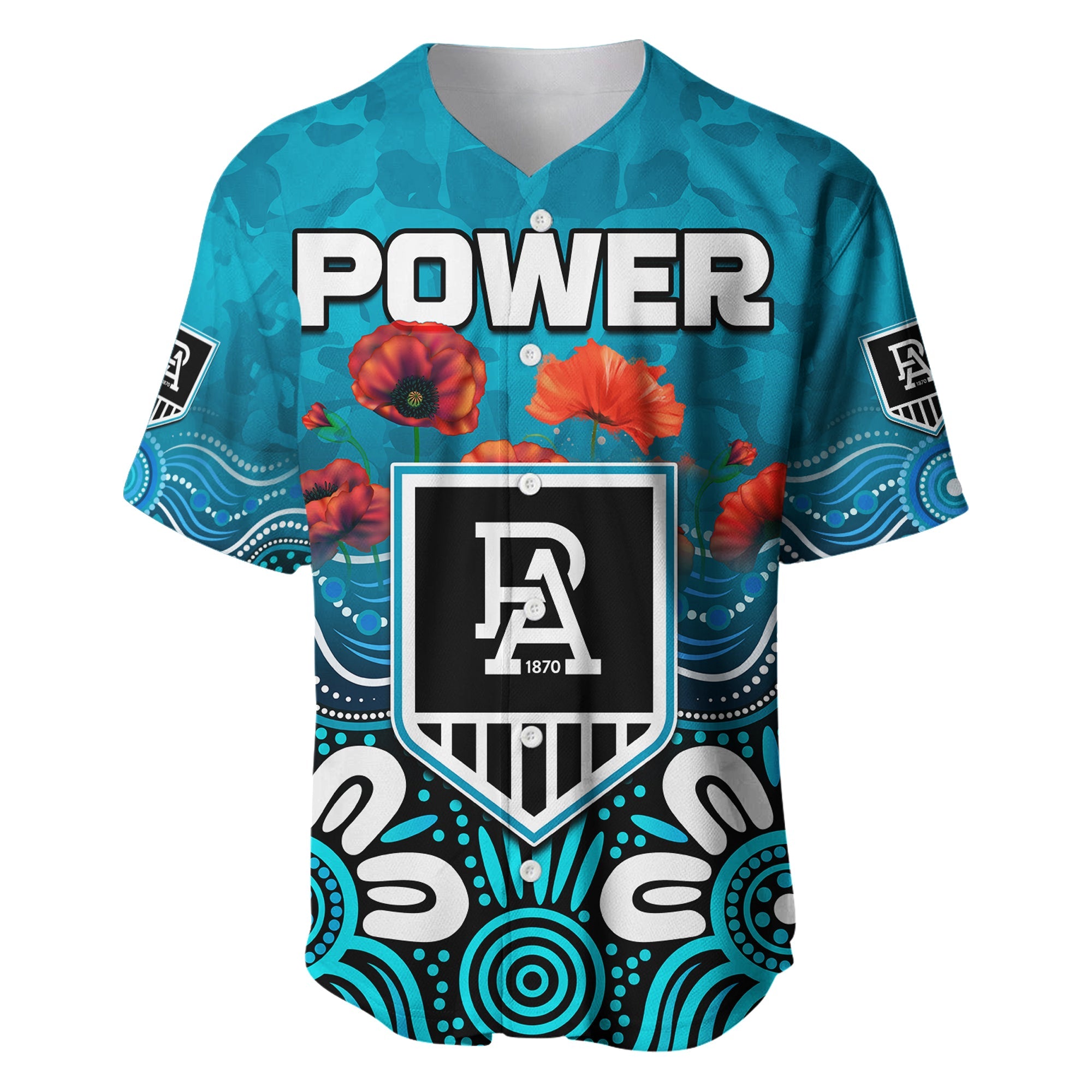 (Custom Text and Number) Power Anzac 2022 Baseball Jersey Port Adelaide Aboriginal Remember Them LT13