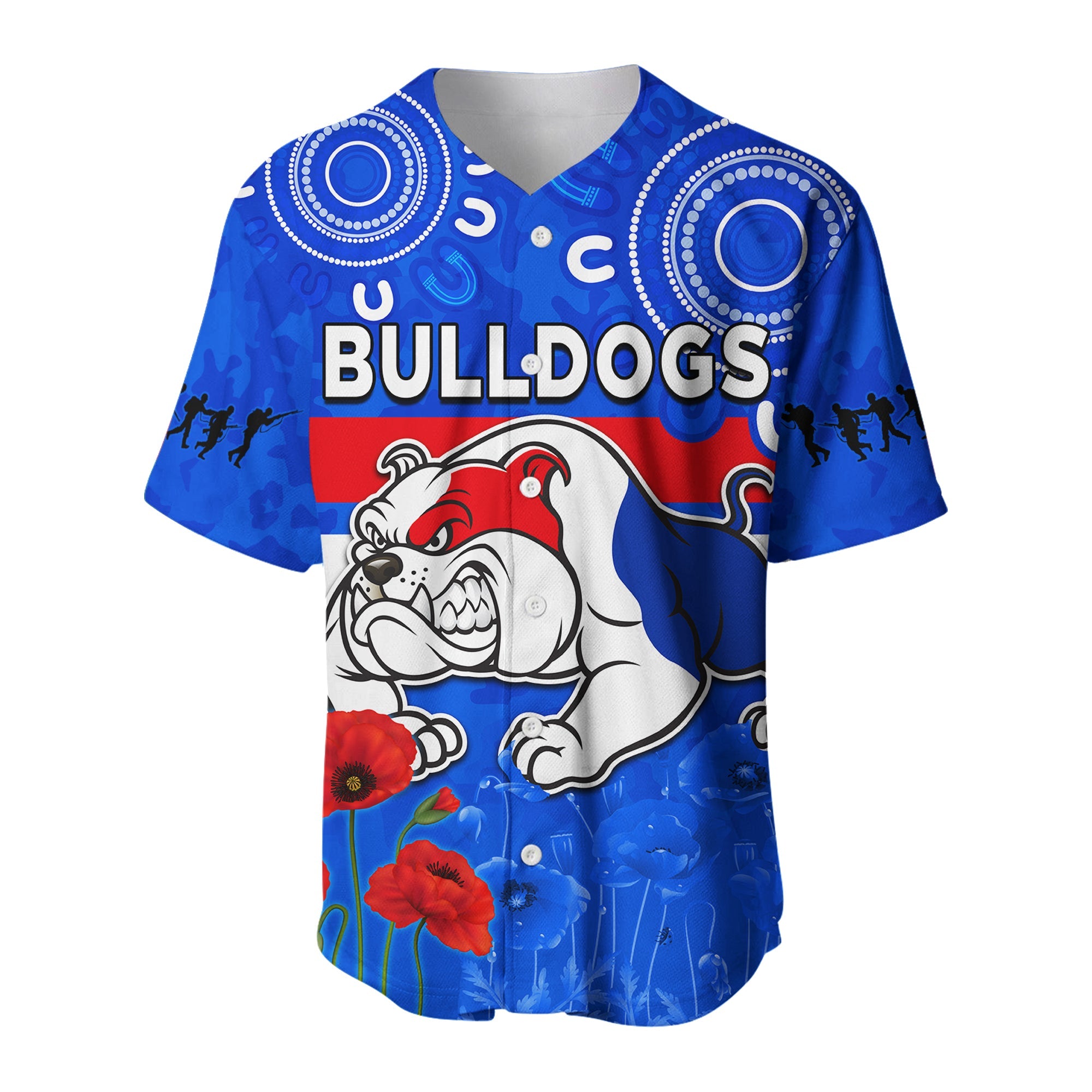 (Custom Text and Number) Bulldogs Anzac 2022 Baseball Jersey Western Dogs Aboriginal Poppy LT13